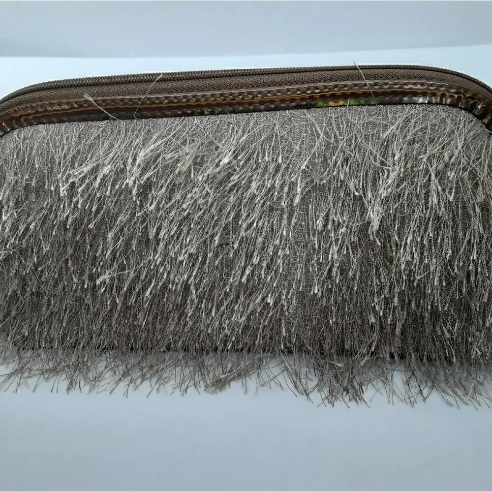 Lancome Paris Tan Fringe W Bronze Trim Cosmetic Makeup Bag Like New